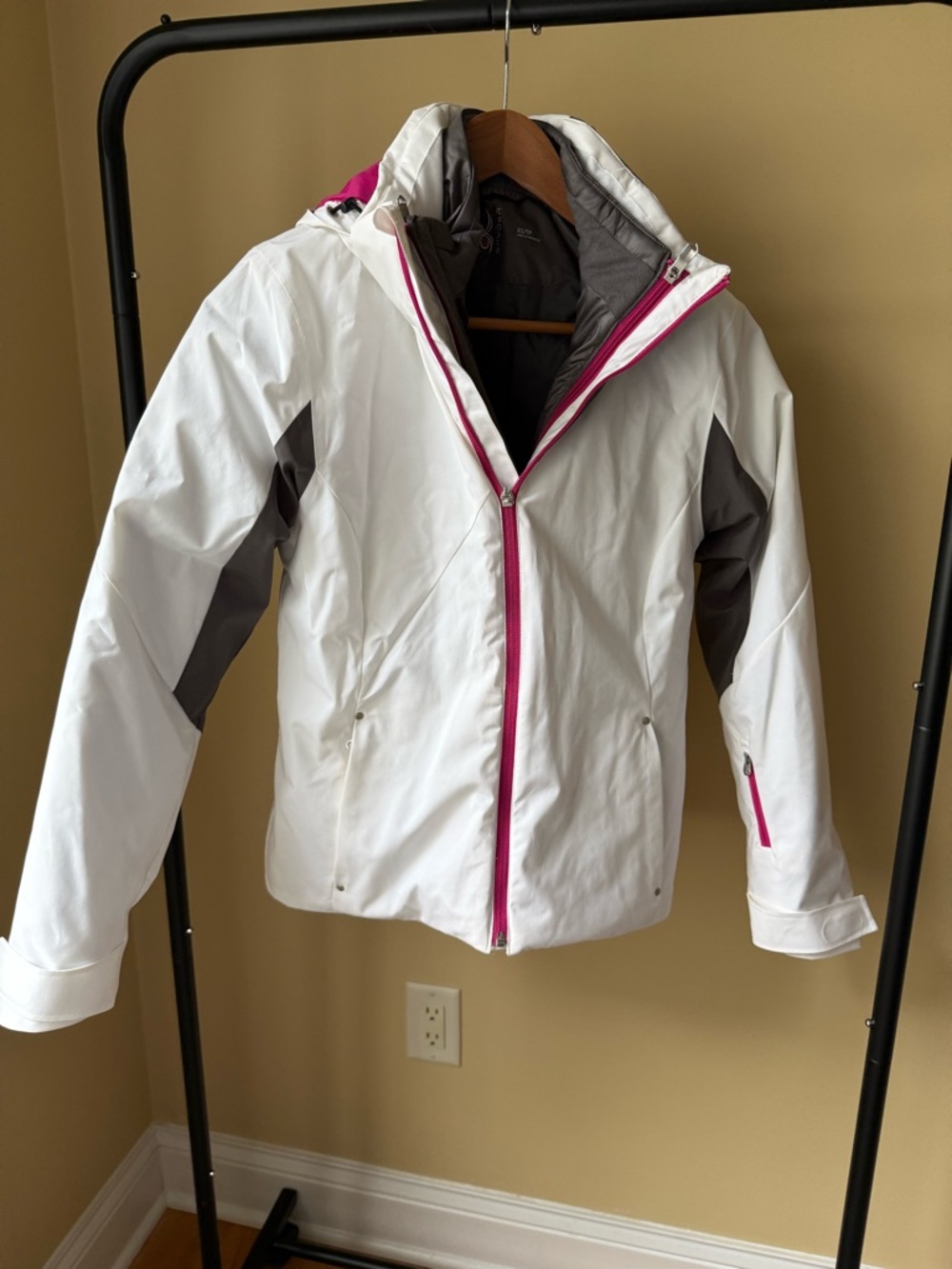 Spyder 3-in-1 White Ski Jacket with Pink and Gray Accents